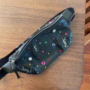 Authentic Rare YSL Saint Laurent Leather Gemstone Fanny Pack Belt Bag